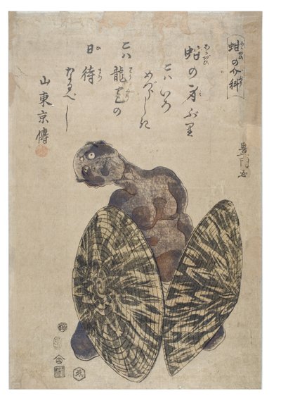 Imitating an Arkshell - Homem ladeado por dois chapéus de Toyokuni Utagawa