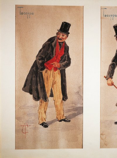 Personagem da Tecoppa criada pelo actor milanês Edoardo Ferravilla em 1874, aguarela de Tranquillo Cremona de Tranquillo Cremona