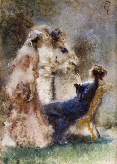 High Life (A Piquant Conversation) par Cremona, Tranquillo (1837-1878). Aquarela sobre cartão, tamanho : 52x36,5 de Tranquillo Cremona