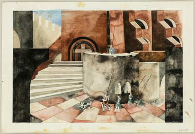 Cenografia da tragédia The Nibelungen de Friedrich Hebbel, ca 1934. de Traugott Müller