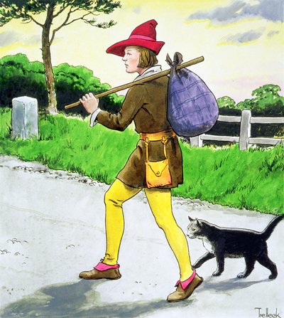 Dick Whittington (1358-1423) e seu gato, de &39;Peeps into the Past&39;, publicado em c.1900 de Trelleek