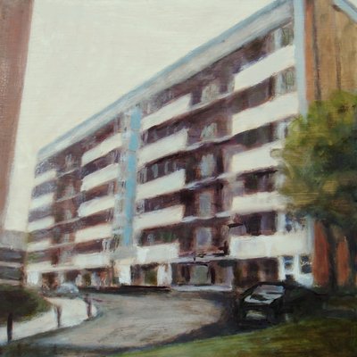 Um sítio para viver 43, 2012 (óleo sobre contraplacado) de Trevor Burgess
