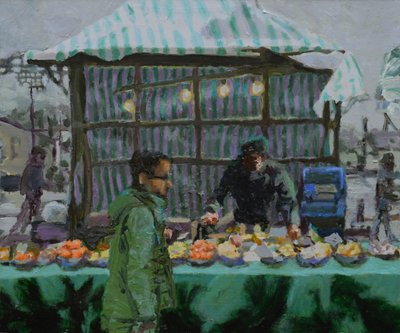 Tenda do mercado (Deptford), 2015 (óleo sobre tela) de Trevor Burgess