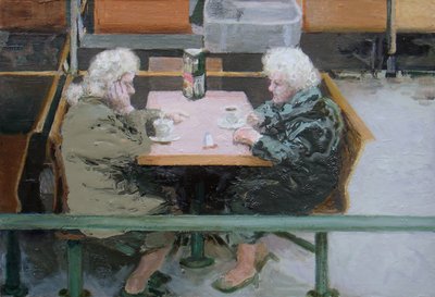 Sobre uma chávena de chá, 2010 (óleo sobre cartão) de Trevor Burgess