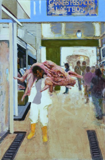 Pig to Bacon (Bogotá, Colômbia), 2015 (óleo sobre tábua) de Trevor Burgess