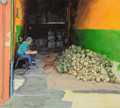 Trilogia do ananás 1 (San José, Costa Rica), 2018 (óleo sobre tábua) de Trevor Burgess
