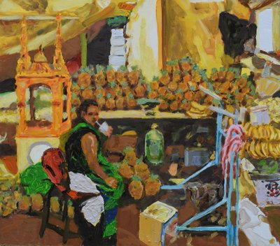 Trilogia do ananás 2 (Cidade do México), 2018 (óleo sobre tábua) de Trevor Burgess