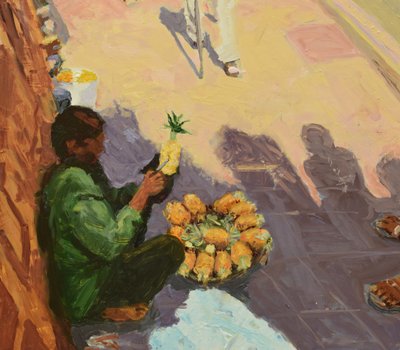Trilogia do ananás 3 (Mumbai), 2018 (óleo sobre tábua) de Trevor Burgess