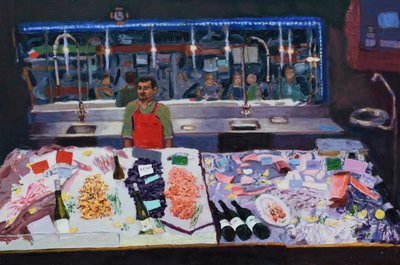 Balcão de marisco (Paris), 2016 (óleo sobre cartão) de Trevor Burgess