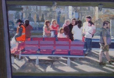 Visto pela janela do comboio, 2010 (óleo sobre cartão) de Trevor Burgess