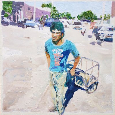 Homem do carrinho (San Juan, Argentina), 2014 (óleo sobre cartão) de Trevor Burgess