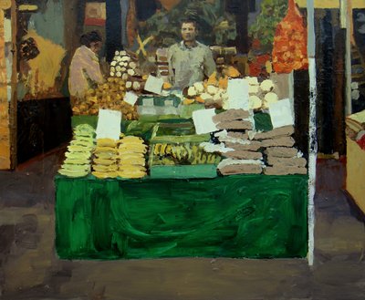Barraca de legumes (Deptford, Londres), 2009 (óleo sobre cartão) de Trevor Burgess