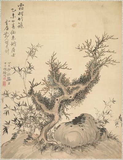 Ramos geados e bambu do anão, 1847. de Tsubaki Chinzan
