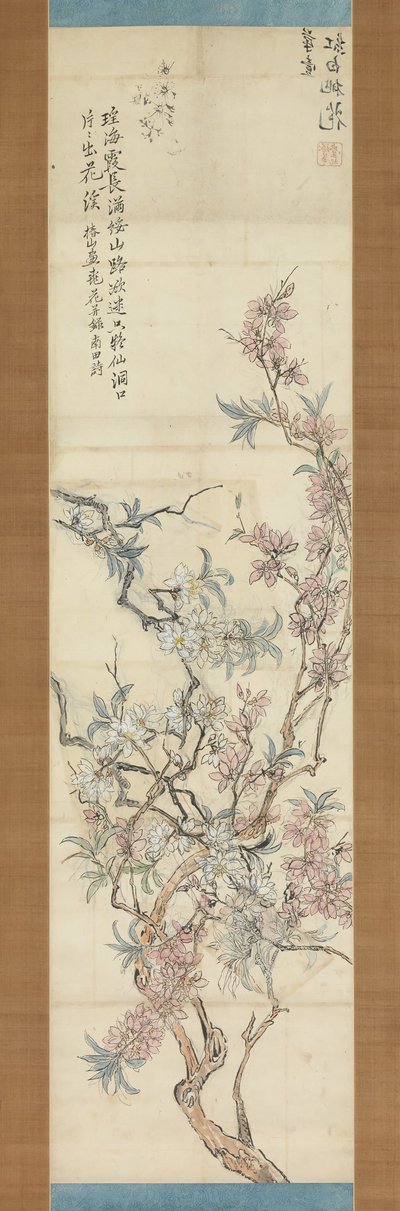 Flores de pêssego vermelho e branco, esboço preparatório, 1843. de Tsubaki Chinzan