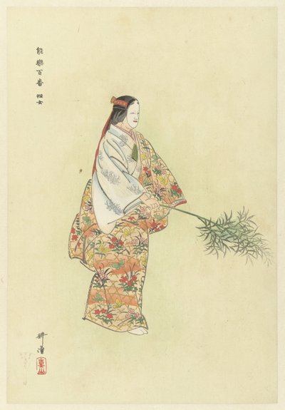 Actor no No Play Hanjo
Noh acteur uit het Noh theaterstuk Hanjo
Hanjo (título sobre o objecto)
Honderd Noh spelen (título da série)
Nogaku hyakuban (título da série sobre o objecto) de Tsukioka Kogyo