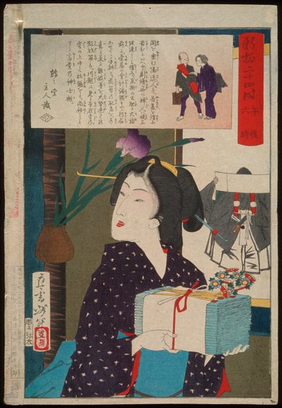 Geisha a transportar toalhas de mão às 18:00 de Tsukioka Yoshitoshi