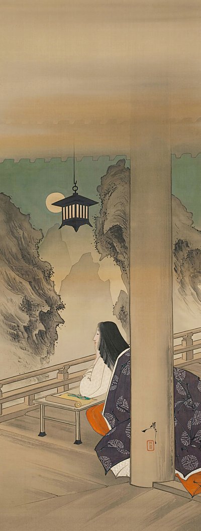Murasaki Shikibu no templo de Ishiyamadera, com base na impressão ..., cerca de 1892. de Tsukioka Yoshitoshi