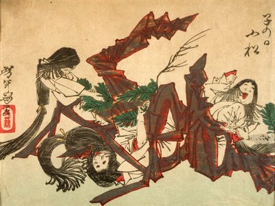 Ziehen von Kieferntrieben am Tag der Ratte de Tsukioka Yoshitoshi