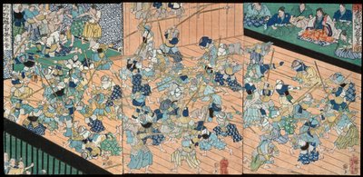 Os alunos de Uji Jōetsu a praticar esgrima de Tsukioka Yoshitoshi