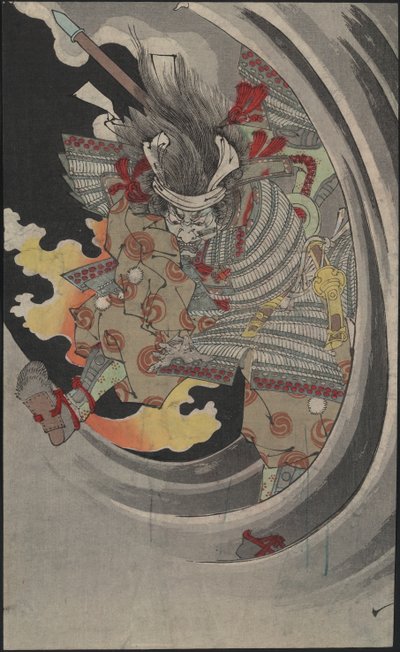 O fantasma do general Taira no Tomomori atravessando as ondas na Cachoeira Nunobiki, 1889. de Tsukioka Yoshitoshi