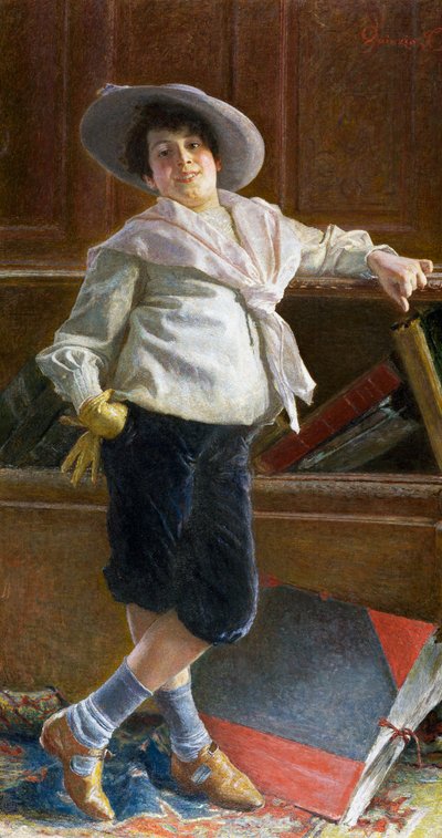 Retrato de jovem, pintura de Tullio Salvatore Quinzio (1858-1918), óleo sobre tela, 80x100 cm de Tullio Salvatore Quinzio