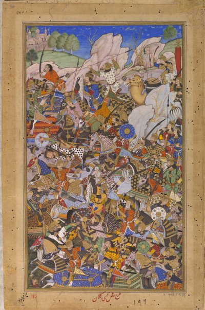 A Batalha que Precede a Captura do Forte em Bundi, Rajastão, em 1577, 1592-1594 de Tulsi Kalan