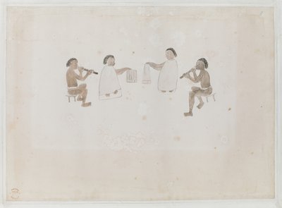 Adicionar MS 15508 f.11 Músicos do Tahiti, Junho 1770 (aguarela sobre papel) de Tupaia Tupaia