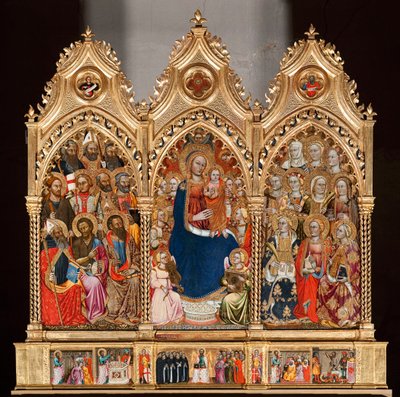 Predella com vida de São Bartolomeu, de Virgem e criança rodeada por anjos e santos (óleo sobre painel de Turino Vanni