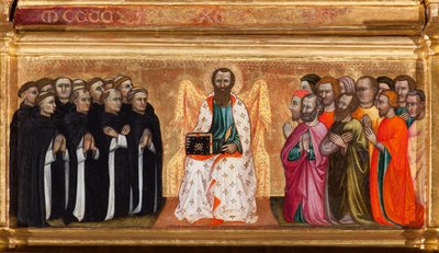 Predella com vida de São Bartolomeu, de Virgem e criança rodeada por anjos e santos (óleo sobre painel de Turino Vanni