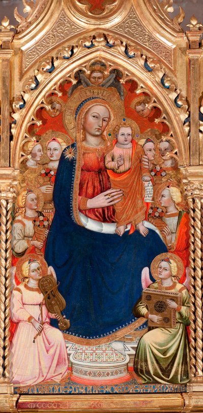 Virgem e criança rodeadas de anjos e santos, detalhe (óleo sobre painel de Turino Vanni
