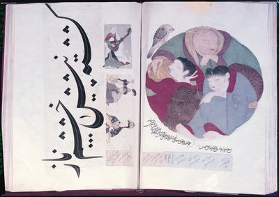 Álbum 2160 Pessoas dormindo e caligrafia, de um álbum de miniaturas, do século 13 ao 15 de Turkish School