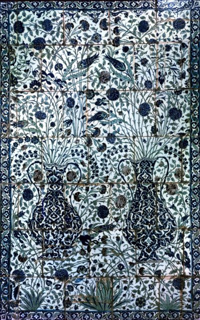 Painel decorativo com dois vasos e flores (faiança) de Turkish School