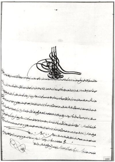 Documento dando passagem segura dado a René de Chateaubriand (1768-1848) pelo sultão Selim III (1761-1808) 14-23 de setembro de 1806 (caneta e tinta no papel) de Turkish School