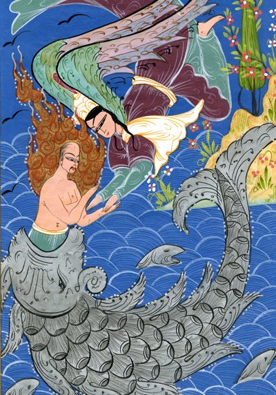 Jonas e o peixe gigante (aguarela sobre papel) de Turkish School