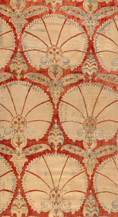Painel de veludo de corte vermelho com palmettes de cravo em ouro e prata (veludo) de Turkish School