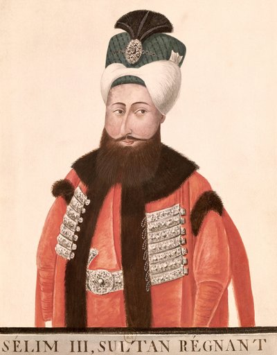 Sultão Selim III (1761-1808) do século XVIII a XIX (wc no papel) de Turkish School