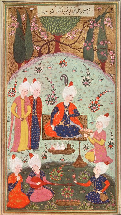 TSM H.804 & H.806 O príncipe herdeiro comemorando a vitória com uma refeição no jardim, 1534 de Turkish School