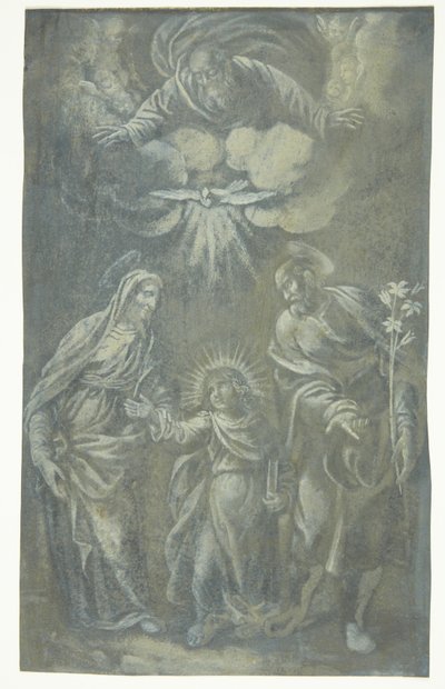 A Sagrada Família andando sob Deus Pai e o Espírito Santo de Ubekendt