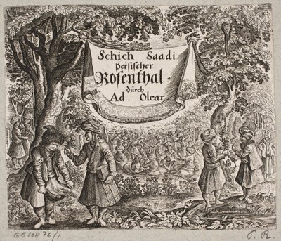Frontispício til Adam Olearius, “Persian Rosenthal por um engenhoso poeta Schich Saadi […]”, Schleswig 1660 de Ubekendt