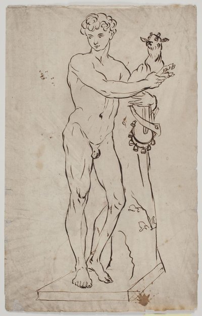 Copie a estátua de Saly "Jovem Fauno segurando um cabrito" (1750). Depois de uma amostra em uma base quadrada de Ubekendt KKS21008