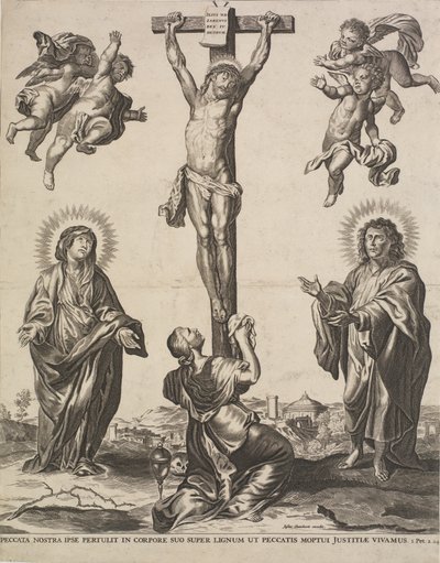 Cristo na cruz, com a Virgem, Maria Madalena e São João e quatro anjos de Ubekendt KKSgb5444