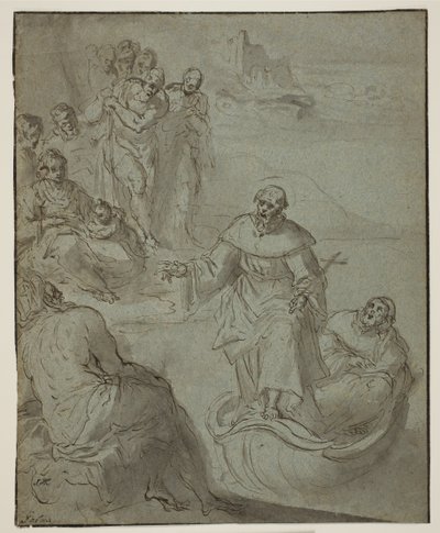 Santo monástico pregando de um barco de Ubekendt Ubekendt