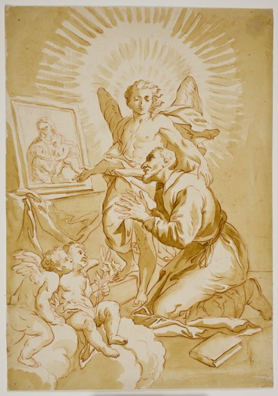 São Filipe Neri adorando uma pintura da Madonna mostrada a ele por um anjo de Ubekendt Ubekendt