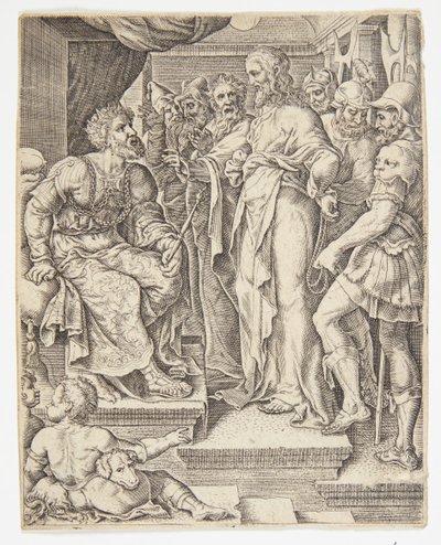 Cristo antes de Herodes de Ubekendt efter Dirck Volckertsz. Coornhert efter Maarten van Heemskerck