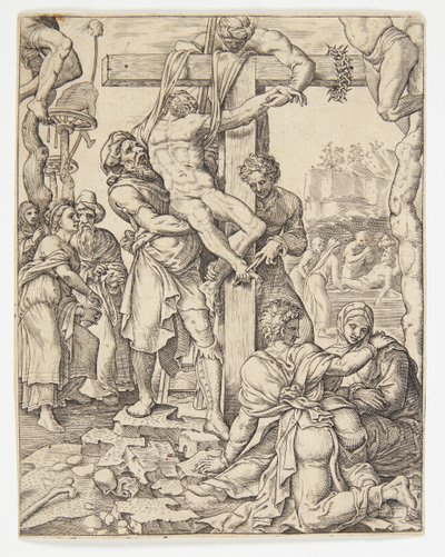 A descida da cruz de Ubekendt efter Dirck Volckertsz. Coornhert efter Maarten van Heemskerck