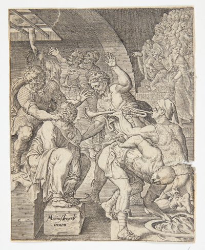 A zombaria de Cristo de Ubekendt efter Dirck Volckertsz. Coornhert efter Maarten van Heemskerck