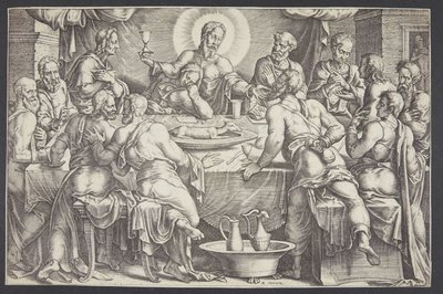 Cristo prevendo a traição de Judas Iscariotes na última ceia de Ubekendt efter Maarten van Heemskerck