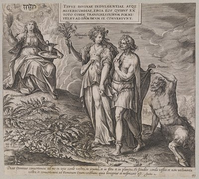 Título, alegoria de penitência e consciência de culpa de Ubekendt efter Maerten de Vos