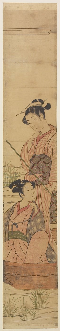 Casal jovem em um barco sob a lua, c.1770-72 de Uchimasa