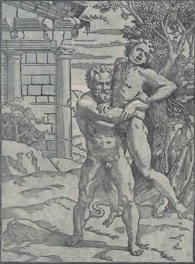 Hércules e Anteu, c. 1517-18. de Ugo da Carpi